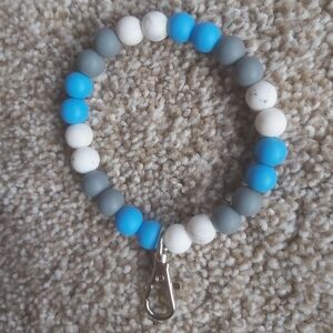 Blue, Grey And Marbled White Silicone Bead Bracelet With Clasp